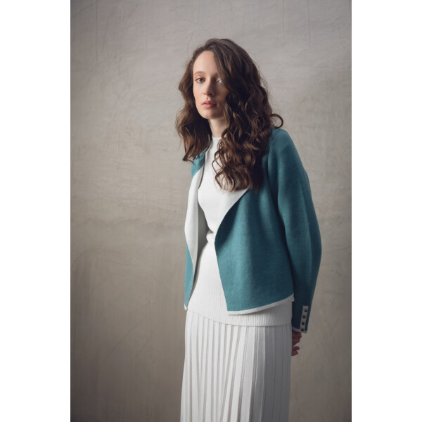 Marble knitted box cardigan in sea foam with white contrasting lapels 7622_223