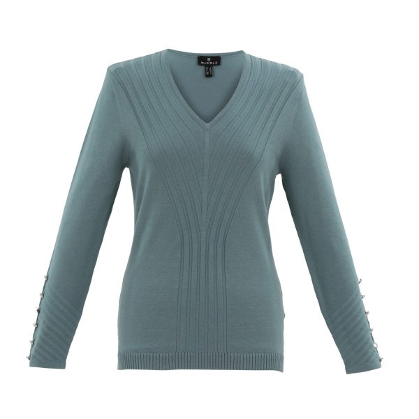 Marble V-neck knit top 7670_223 in Sea Foam