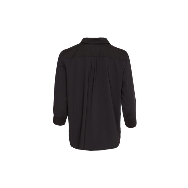 Naya top with contrast fabric placket and collar in black