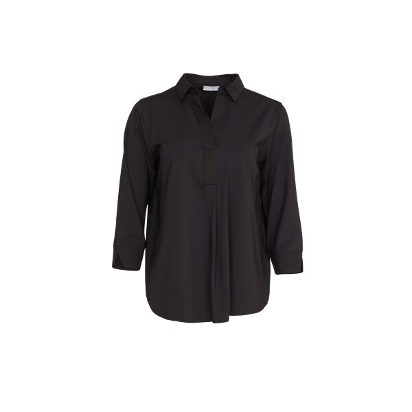 Naya top with contrast fabric placket and collar in black