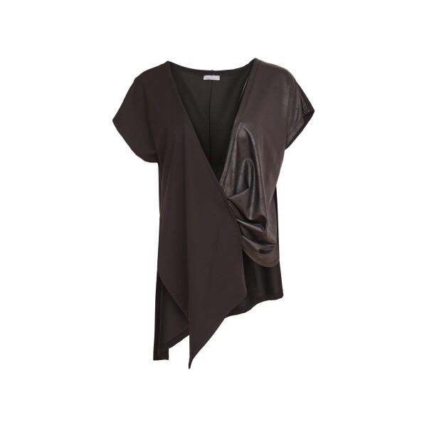 Naya Vest with pleat detail in contrasting wet look fabric