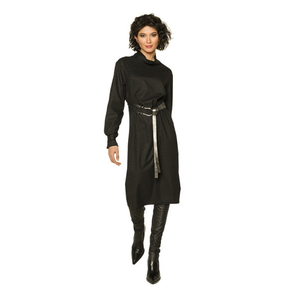 Beate Heymann pinstripe dress with sparkly gemstones set onto the fabric and a double belt 935-2