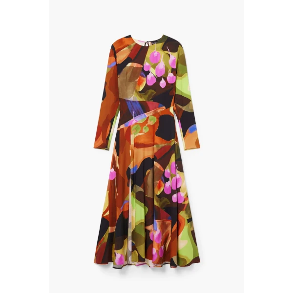 Desigual Petals Lacroix Dress Inca Gold is a midi dress in a stunning multicolour print