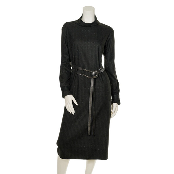 Beate Heymann pinstripe dress with sparkly gemstones set onto the fabric and a double belt 935-2