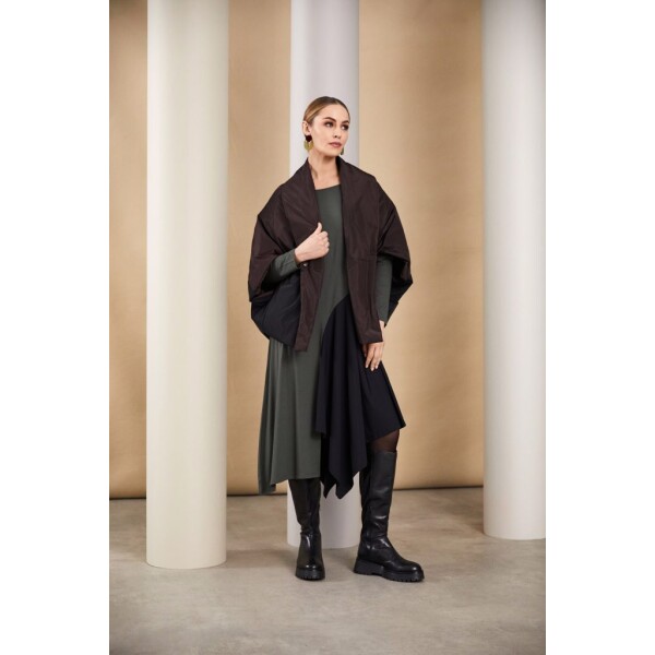 Naya Dress in khaki with contrast angled side panel in black