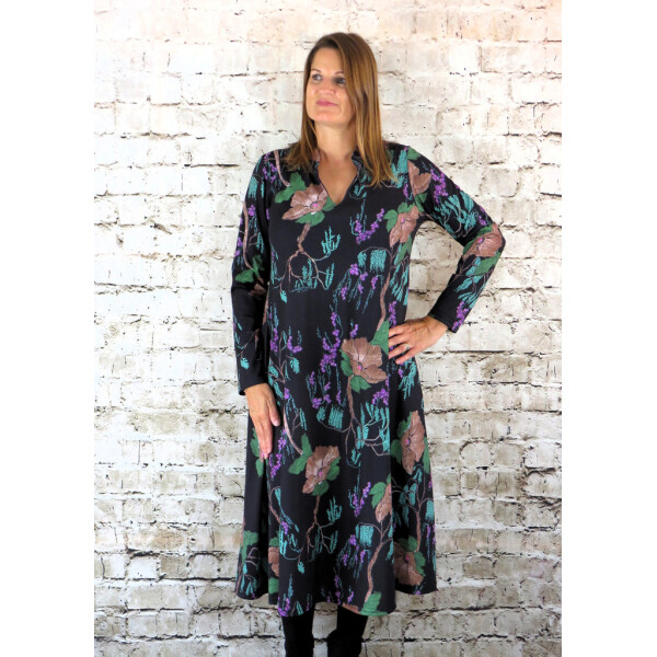 Out of Xile V-Neck jersey dress in a woodlands print in Black 21AW24