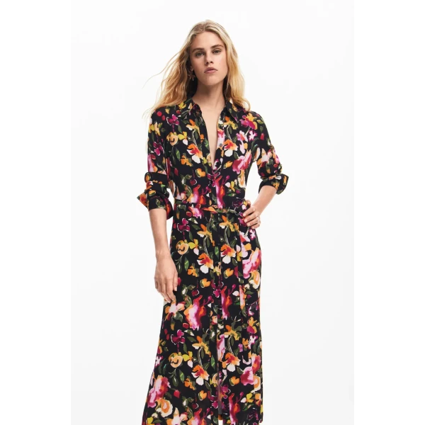 Desigual Fort Worth midi shirt dress in a colourful arty floral print 24WWVW62_3068