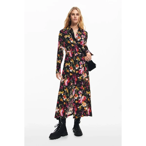 Desigual Fort Worth midi shirt dress in a colourful arty floral print 24WWVW62_3068