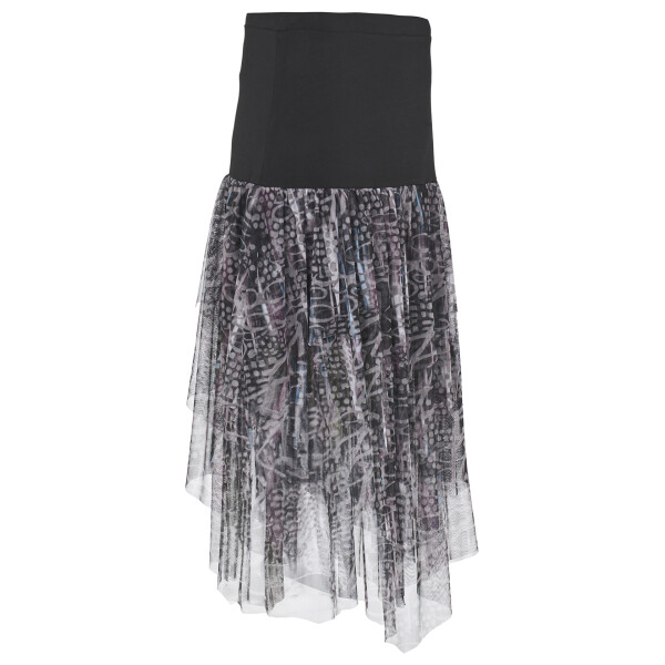 Kozan Skirt in Twilight print is a mesh skirt with angled and layered cuts making it a very playful, feminine but elegant skirt. LI-3378