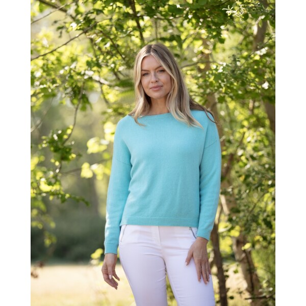 From My Mother’s Garden cashmere-feel turquoise sweater with classic round neckline
