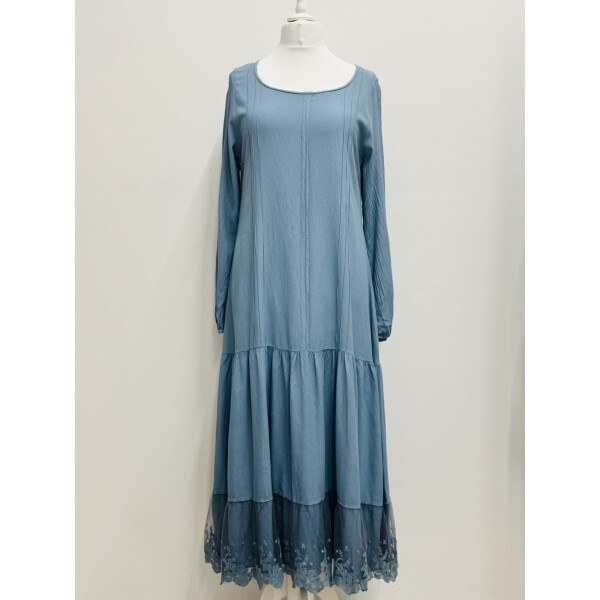 Out of Xile Midi Placket Lace trim dress in Marine Blue