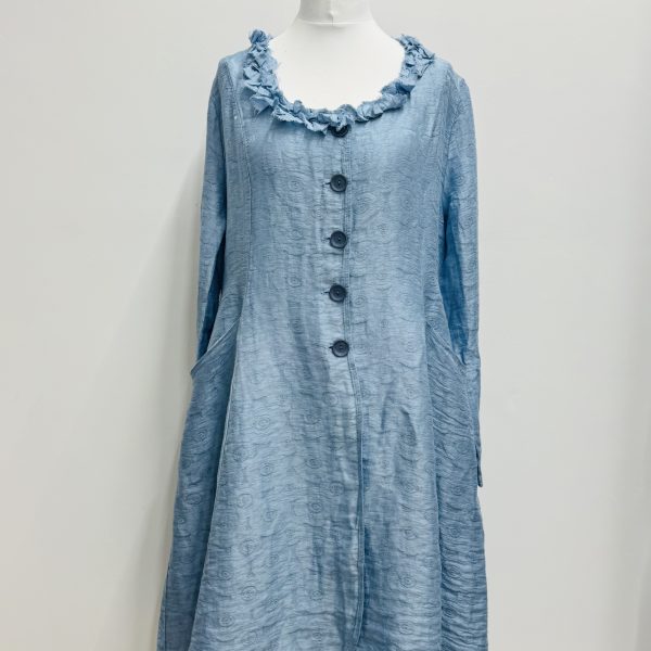Out of Xile Linen Sparkle Coat with flower collar in Marine Blue