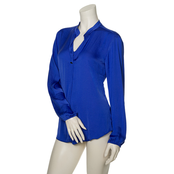 Beate Heymann satin blouse in royal blue has long sleeves and a v-neckline