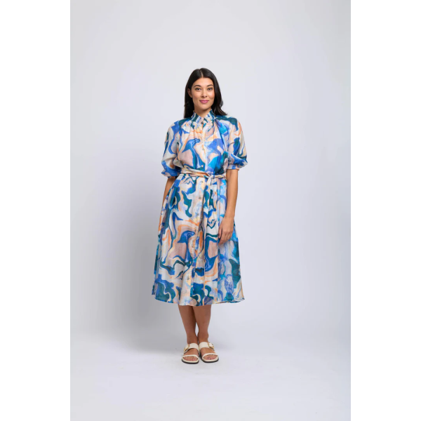 Foil Shirr Bliss Shirt Dress F07934P in the Marbles print