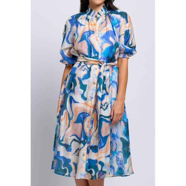 Foil Shirr Bliss Shirt Dress F07934P in the Marbles print