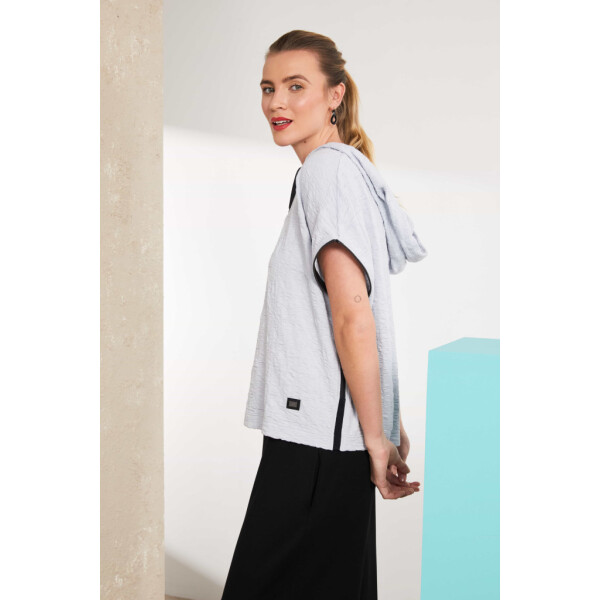 Naya Embossed Hooded Top with Zip Detail at Sideseam (NAS25220) Silver