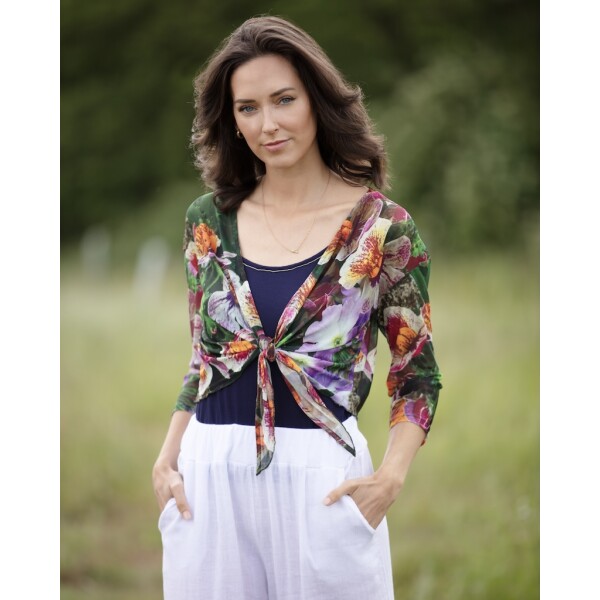 Pansy Pop Mesh Shrug by From My Mother's Garden looks great worn over a plain dress, skirts and trousers and provides arm cover