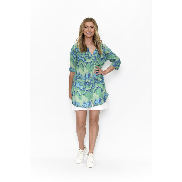 One Summer Alison Tunic top in Turquoise made of a soft crinkled cotton which is nice an light for the hot summer's sun