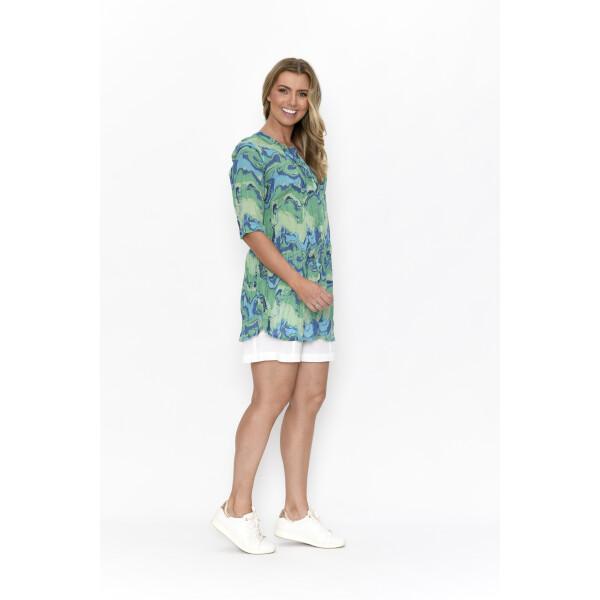One Summer Alison Tunic top in Turquoise made of a soft crinkled cotton which is nice an light for the hot summer's sun