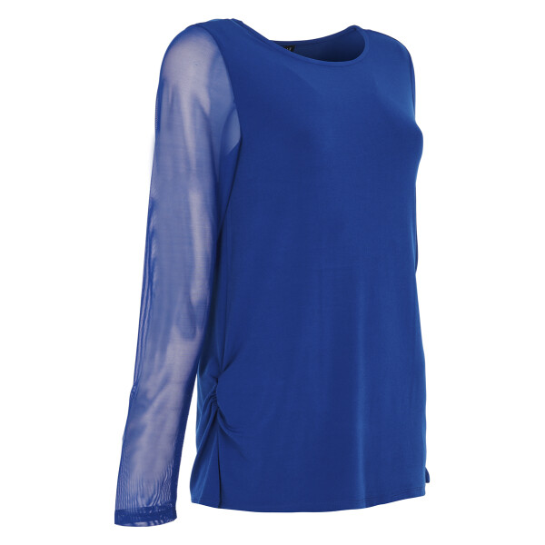 Kozan Mia Top in Cobalt Blue – sheer sleeve scoop neck layering top with lined torso, Style SH-4140