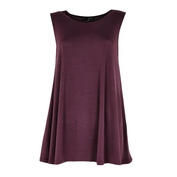 Kozan Desa Tunic in MULBERRY – sleeveless swing tunic with rounded neckline, Style VG-4692