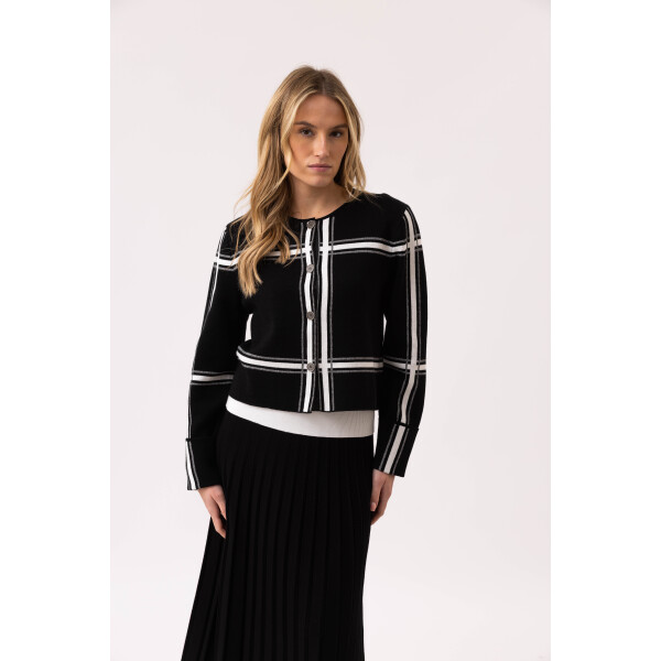 Marble Check Cardigan Black 8111_101 – women’s cropped knit with round neckline and button fastening.