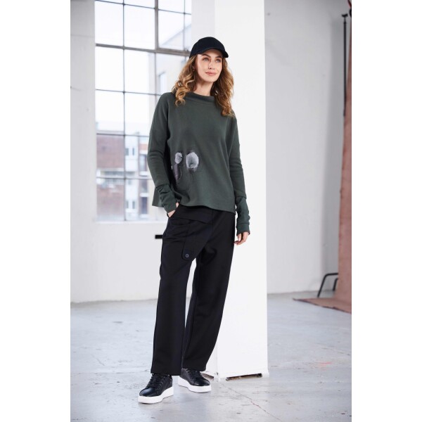Naya Elastic waist trouser in black with tab detail and inset at side seam NAW25139