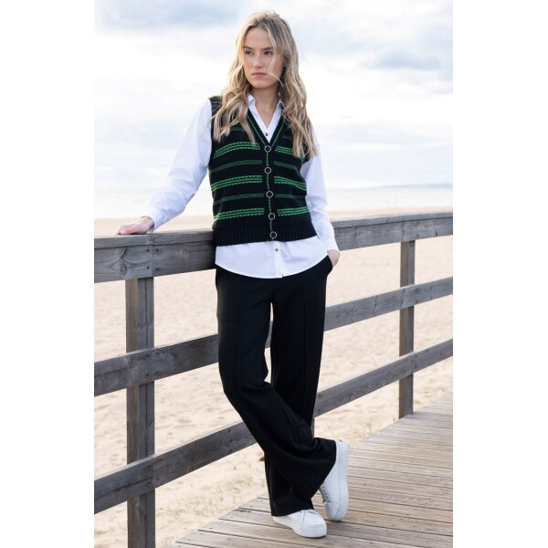 Front view of Marble Green and Black Knitted Waistcoat 8045-229 with button detail