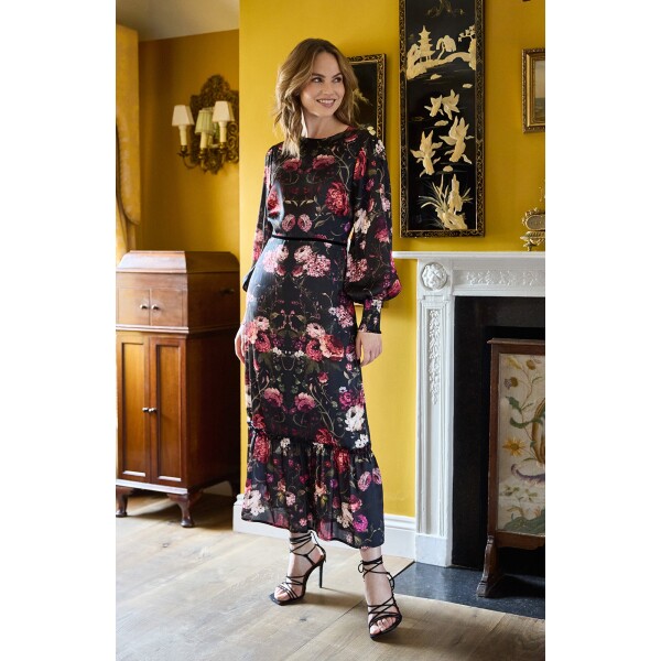 Hope and Ivy Holly satin Midi dress in a beautifully elegant floral and foliage print