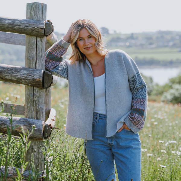 Ash Grey cardigan made of wool, cotton and mohair mix. Handmade in Wales