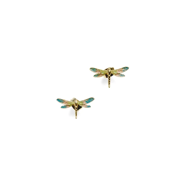 The Enamel Dragonfly Stud Earrings with their delicate wings are a masterpiece of hand-painted artistry, shimmering with vibrant hues as if catching the sunlight
