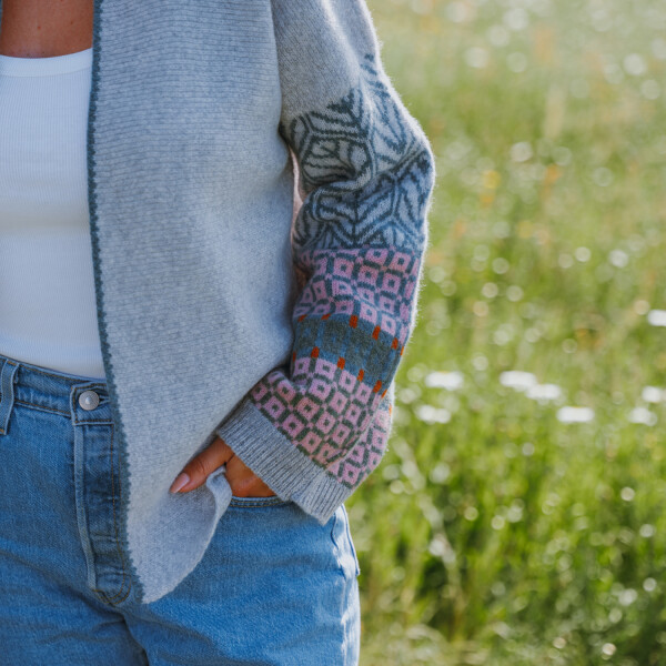 Ash Grey cardigan made of wool, cotton and mohair mix. Handmade in Wales