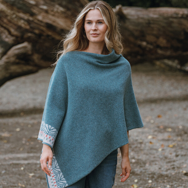 Handmade and inspired by geometric design from patterns and colours found in ceramic tiles in Lisbon, Portugal.  Stay warm and cosy with this lambswool poncho.