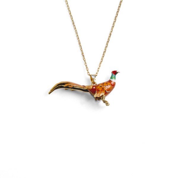 Enamel pheasant necklace on a gold plated 40cm chain