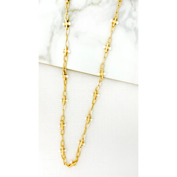 Envy Jewellery 4303/GD/N/N necklace in gold chain link with silver ball detail