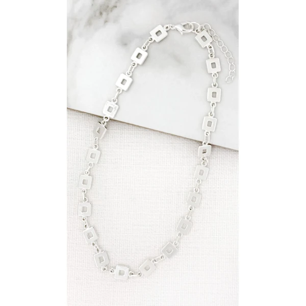 Envy Jewellery Short Square Link Necklace Silver 4333/SL/N/G
