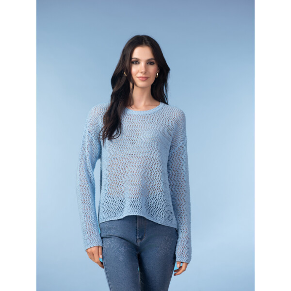 Lightweight, modern, and easy to wear, the Alison Sheri Loose Weave Jumper in blue is a versatile knit designed for comfort and layering across the seasons