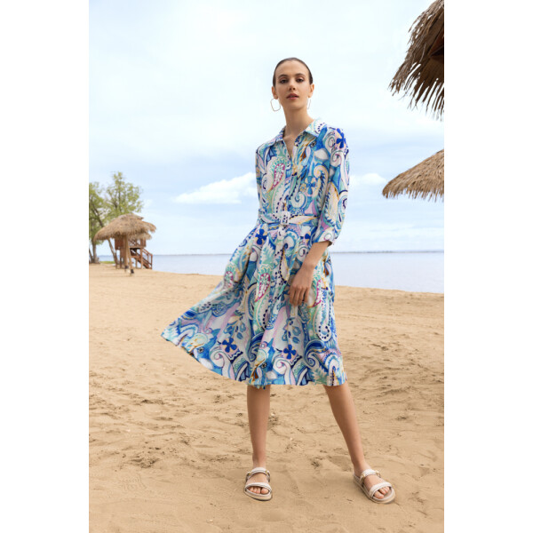 Alison Sheri Out of the Blue Printed Shirt Dress – A47207 - is a versatile, elegant style that blends relaxed tailoring with effortless summer comfort