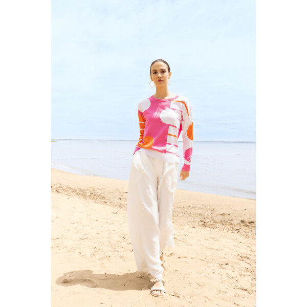 Bright, modern, and easy to wear, the Alison Sheri Spot & Stripe Pink Lightweight Jumper is a statement knit designed to bring colour and character to everyday outfits.