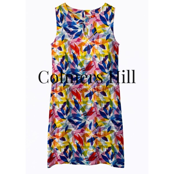 Foil Sun-Sational Linen Dress in Leaf print sleeveless knee length – FO7465