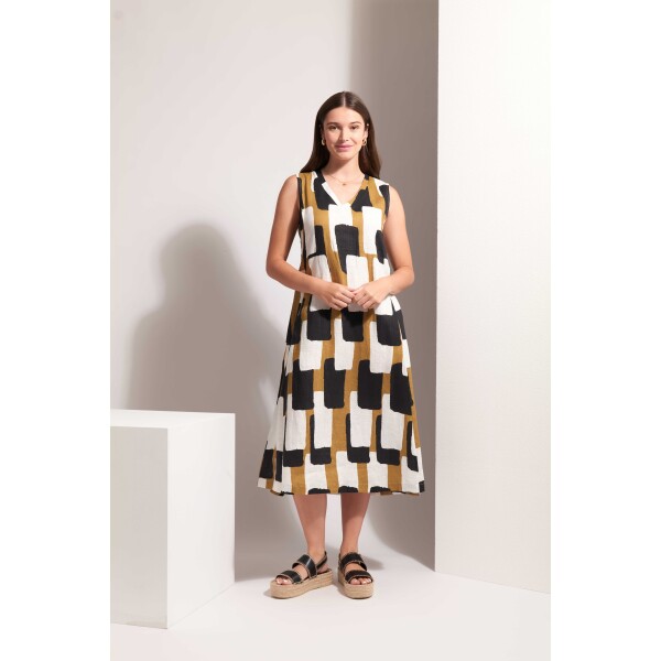 Foil Generosity Linen Midi Dress Art Box geometric print – FO8229