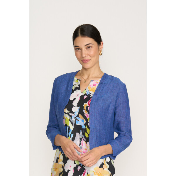 Foil Gather Together Jacket in Capri blue linen cropped style – FO8321