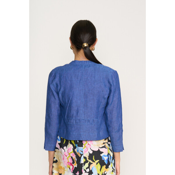 Capri blue linen cropped jacket with hook and eye closure