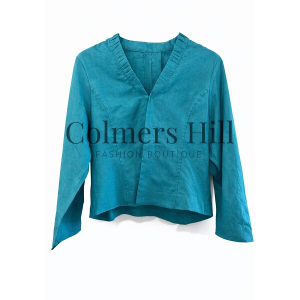 Foil Gather Together Linen Jacket in Aquatic blue cropped style – FO8321