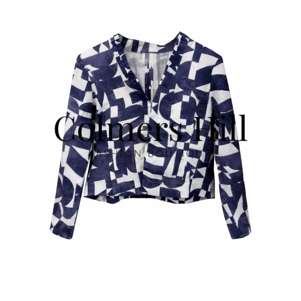 Foil Gather Together Linen Jacket Best Angle navy and white print – FO8321