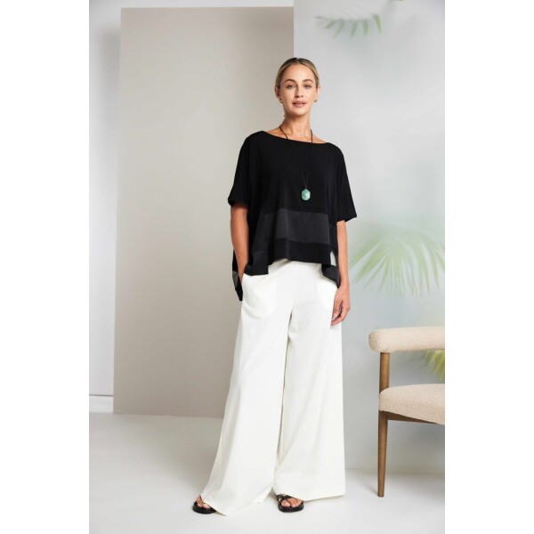 Naya square shape top black with contrast fabric band detail worn with white trousers – Naya Clothing NAS26169