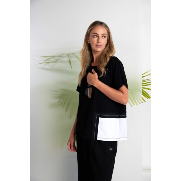 Naya round neck top black with contrast angled patch and stitch detail – Naya Clothing NAS26188