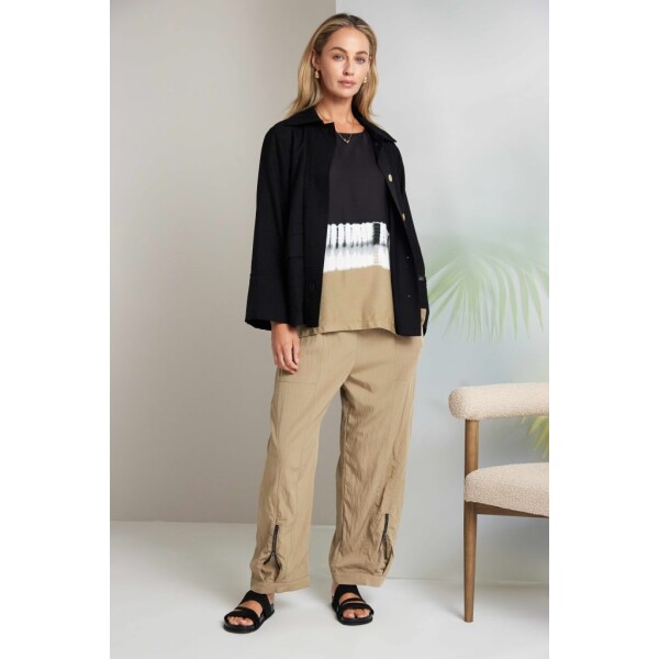 Naya pull up trouser tan with zip cuff hem detail and elasticated waist – Naya Clothing NAS26222