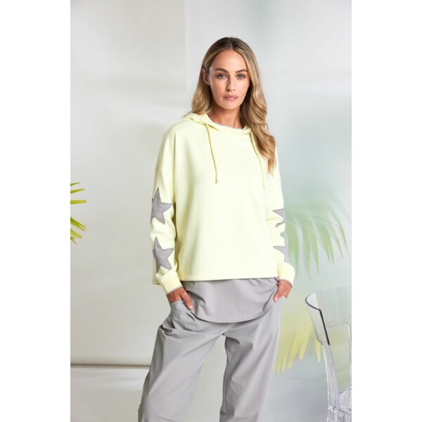 Naya hooded sweat top in lemon front view with contrast star sleeve detail – Naya Clothing NAS26214