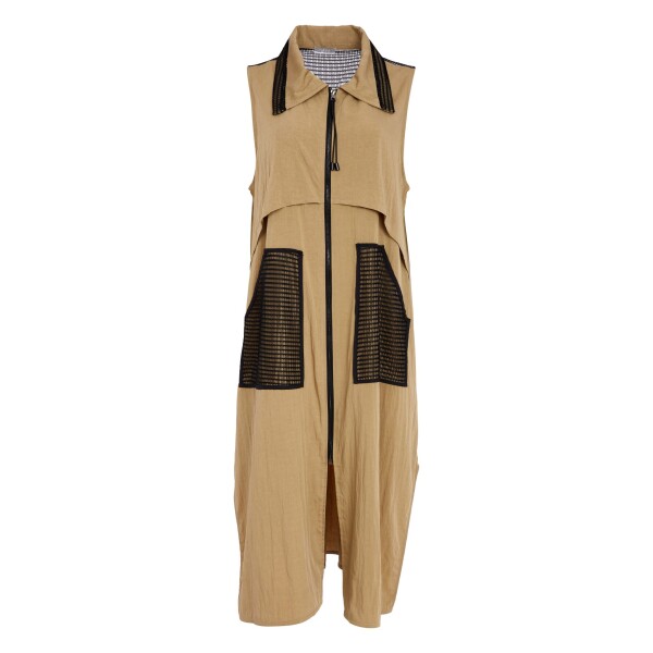 Naya tan sleeveless longline waistcoat with contrast zip and pockets – Naya Clothing